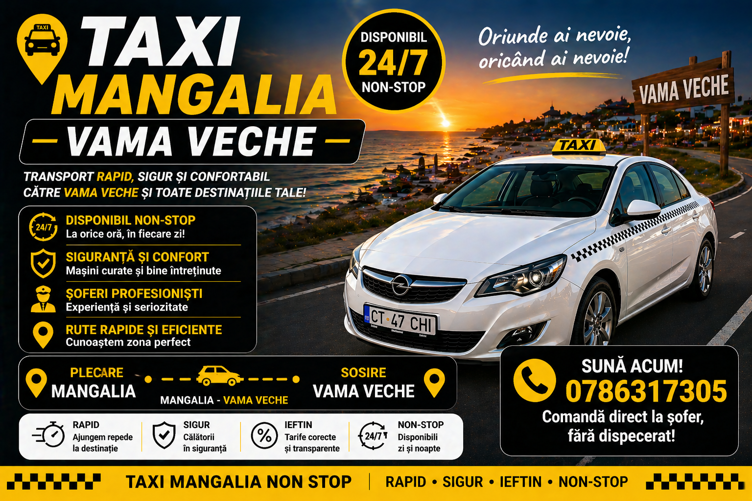 Taxi Mangalia Vama Veche curse rapide 24/7