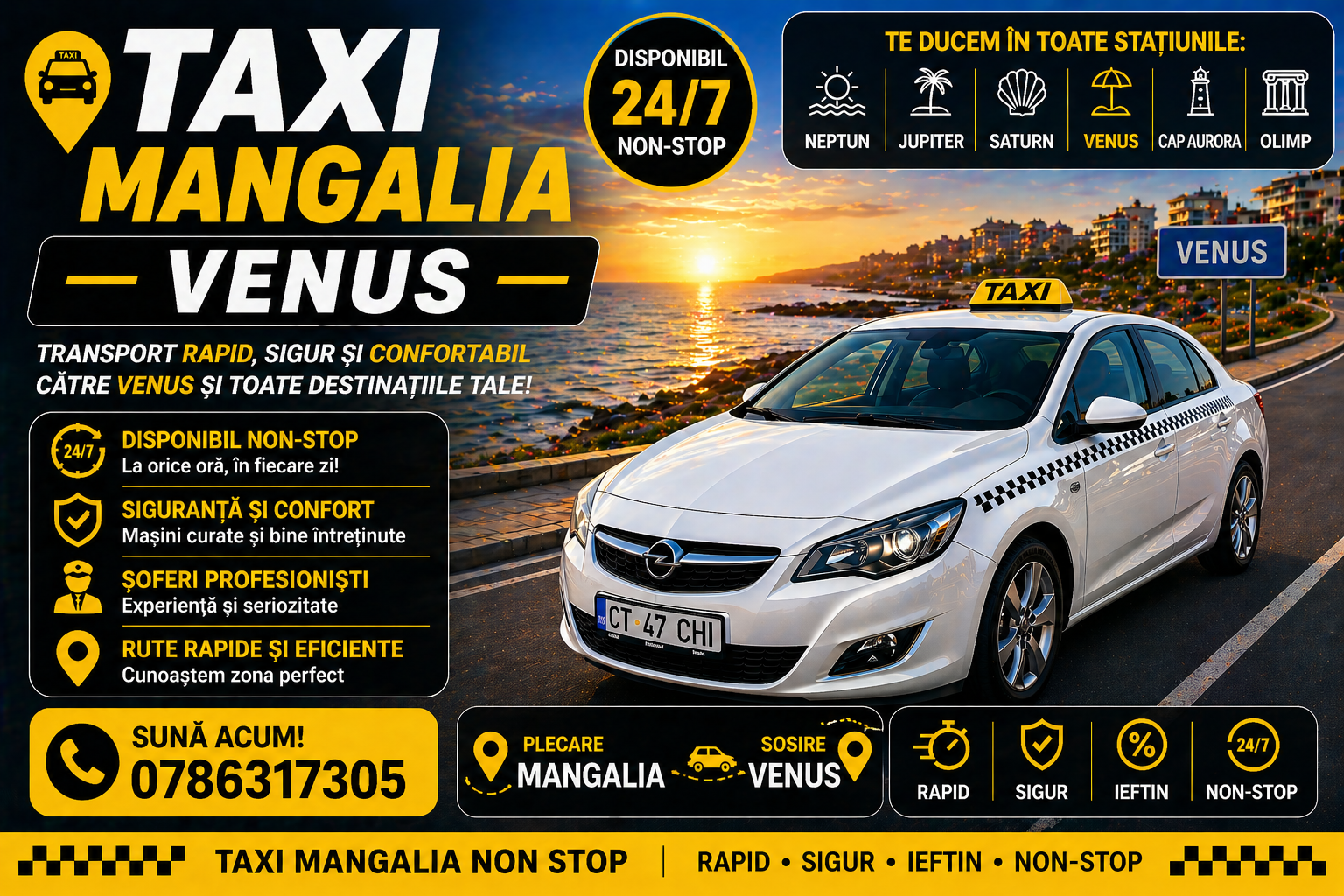 Taxi Mangalia Venus transport rapid către stațiunea Venus