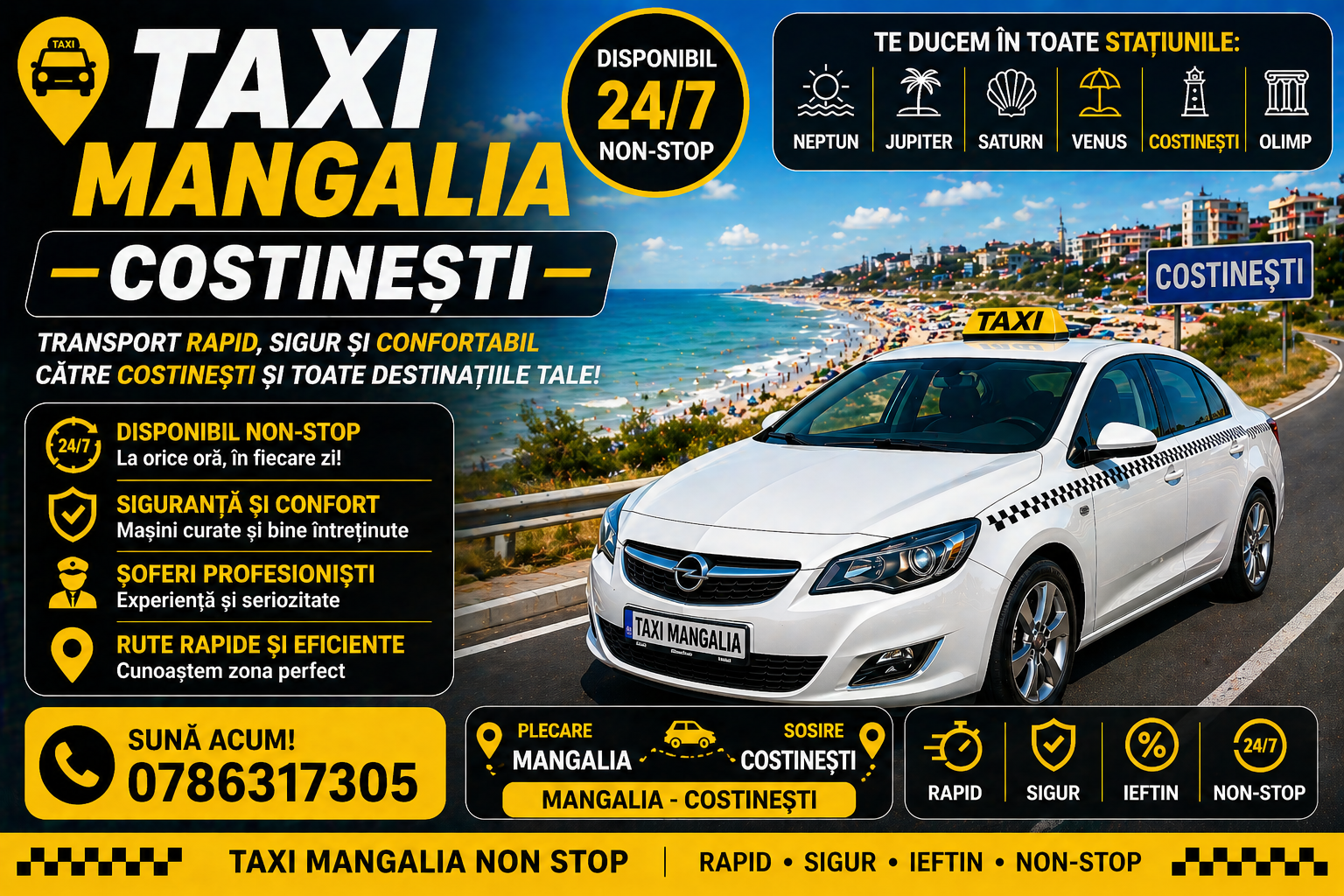Taxi Mangalia Costinești — transport rapid și confortabil 24/7