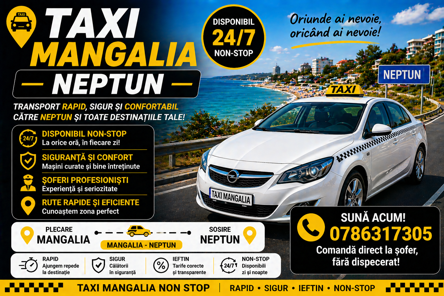 Taxi Mangalia Neptun transport rapid către stațiunea Neptun