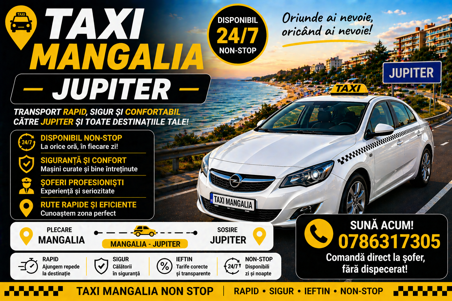 Taxi Mangalia Jupiter transport rapid către stațiunea Jupiter